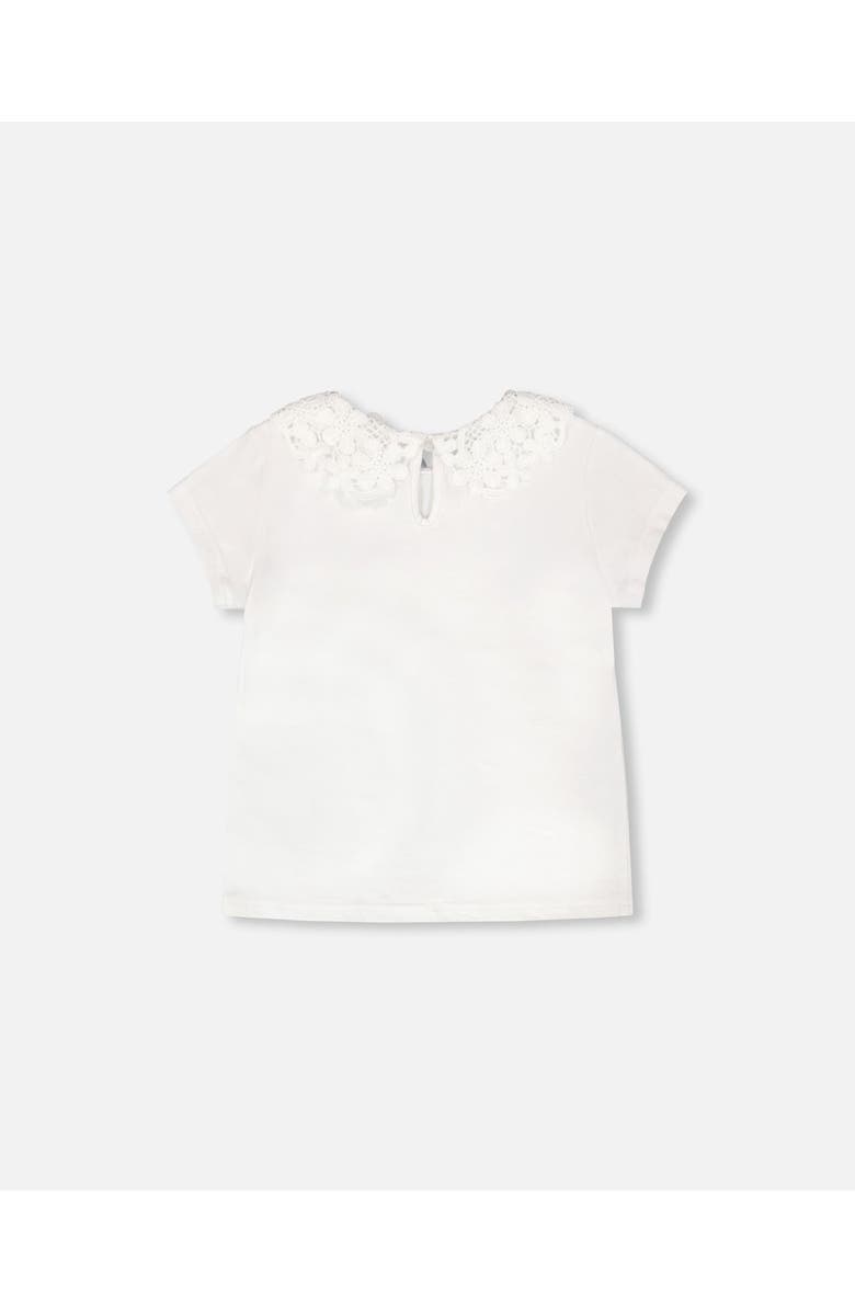 Deux par Deux Short Sleeve Crochet Peter Pan Collar T-Shirt, Alternate, color, White
