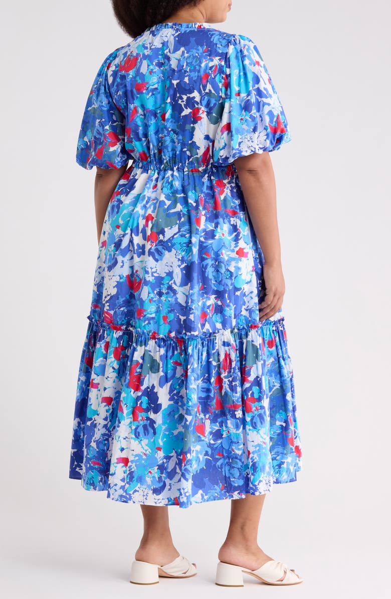SUGARLIPS Floral Ginny Puff Sleeve Tiered Cotton Midi Dress, Alternate, color, 