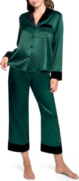 In Bloom by Jonquil Josie Velvet Trim Satin Crop Pajamas