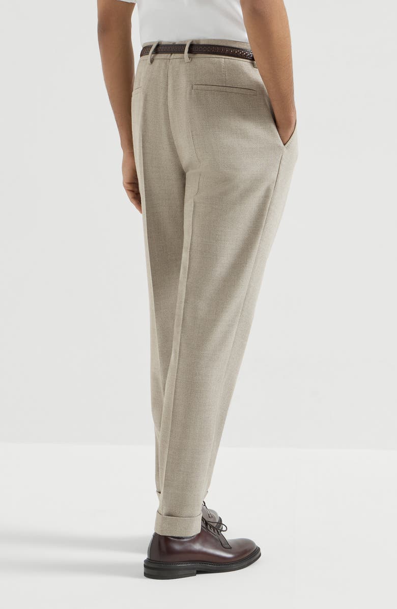 Brunello Cucinelli Virgin wool mouliné twill trousers with pleat, Alternate, color, Grey