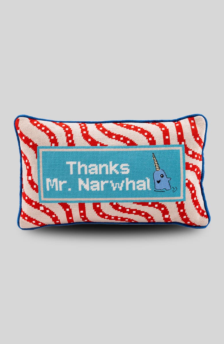 Furbish Narwhal Needlepoint Pillow, Main, color, Narwhal