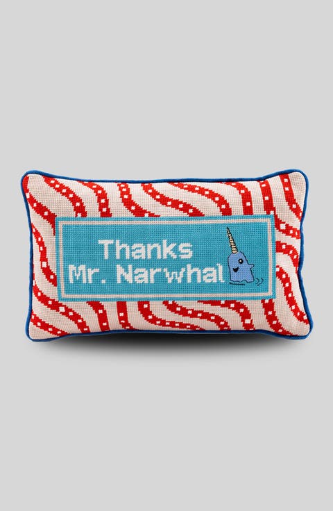 Narwhal Needlepoint Pillow
