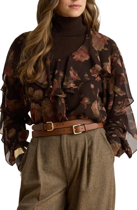 Floral Ruffle Trim Chiffon Top