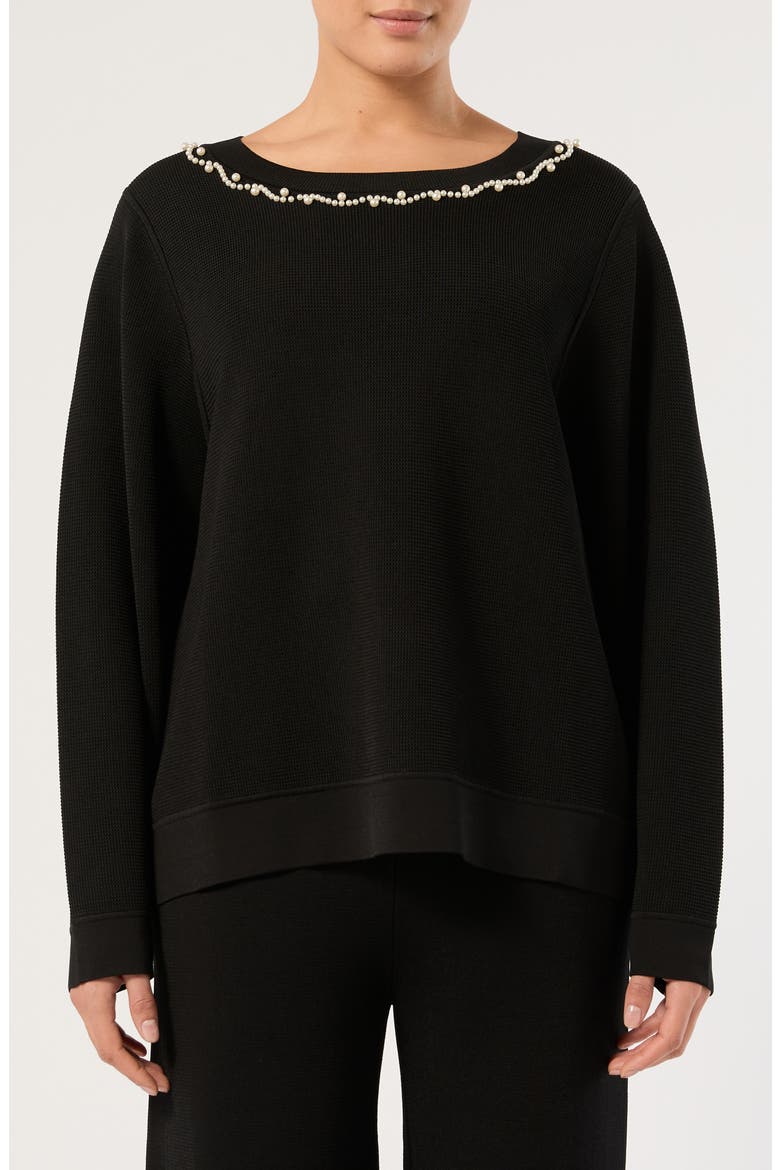 Imitation Pearl Neck Sweater, Main, color, BLACK