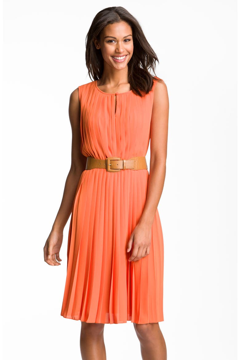 Sleeveless Pleated Chiffon Dress, Main, color, ORANGE