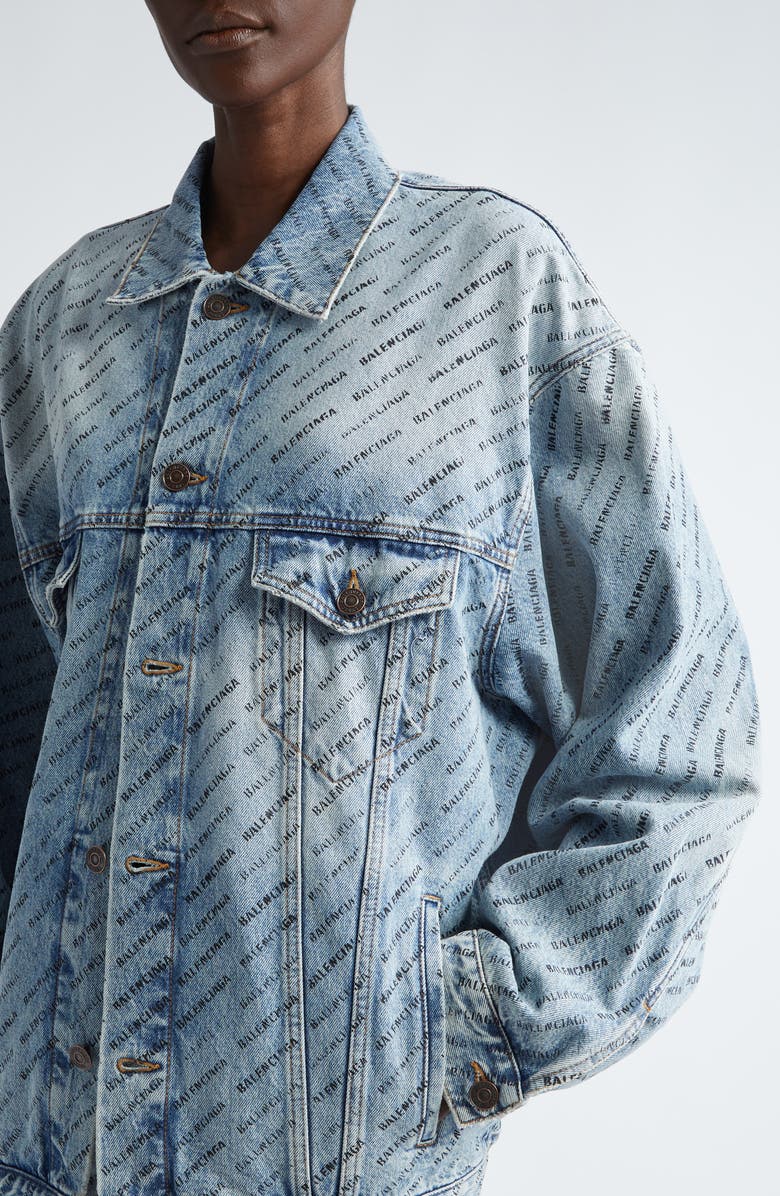 Balenciaga Logo Print Oversize Denim Jacket, Alternate, color, 