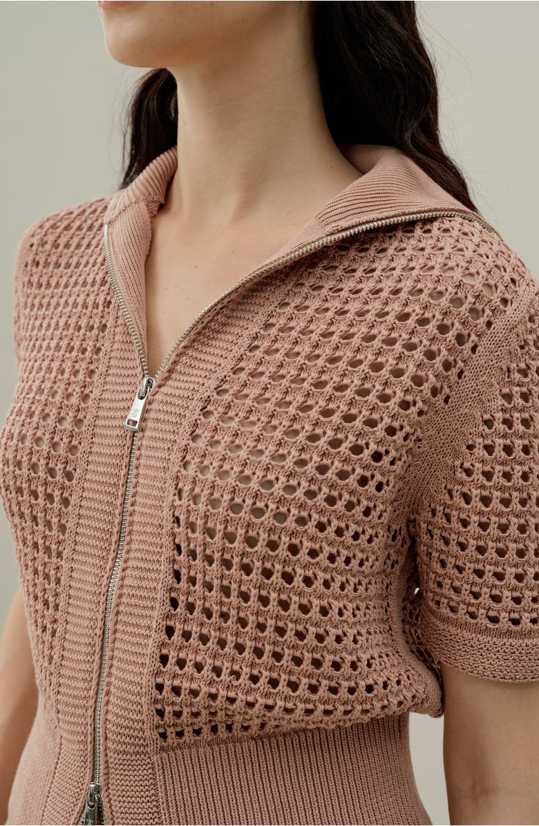 Lilysilk Women's Toscana Pointelle Knit Double-Zip Cardigan, Alternate, color, Warm Taupe