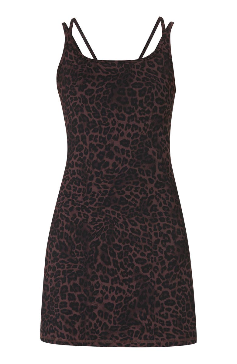 Sweaty Betty Ultimate Studio Double Strap Dress with Shorts Lining, Alternate, color, Brown Leopard Skin Print