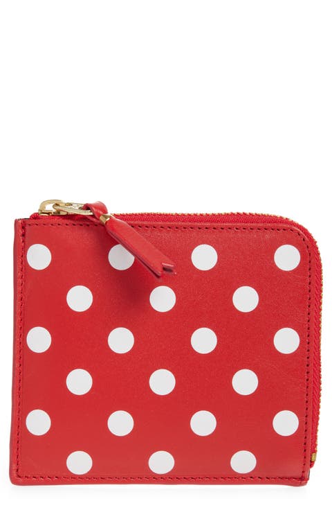 Dot Print Half Zip Leather Wallet
