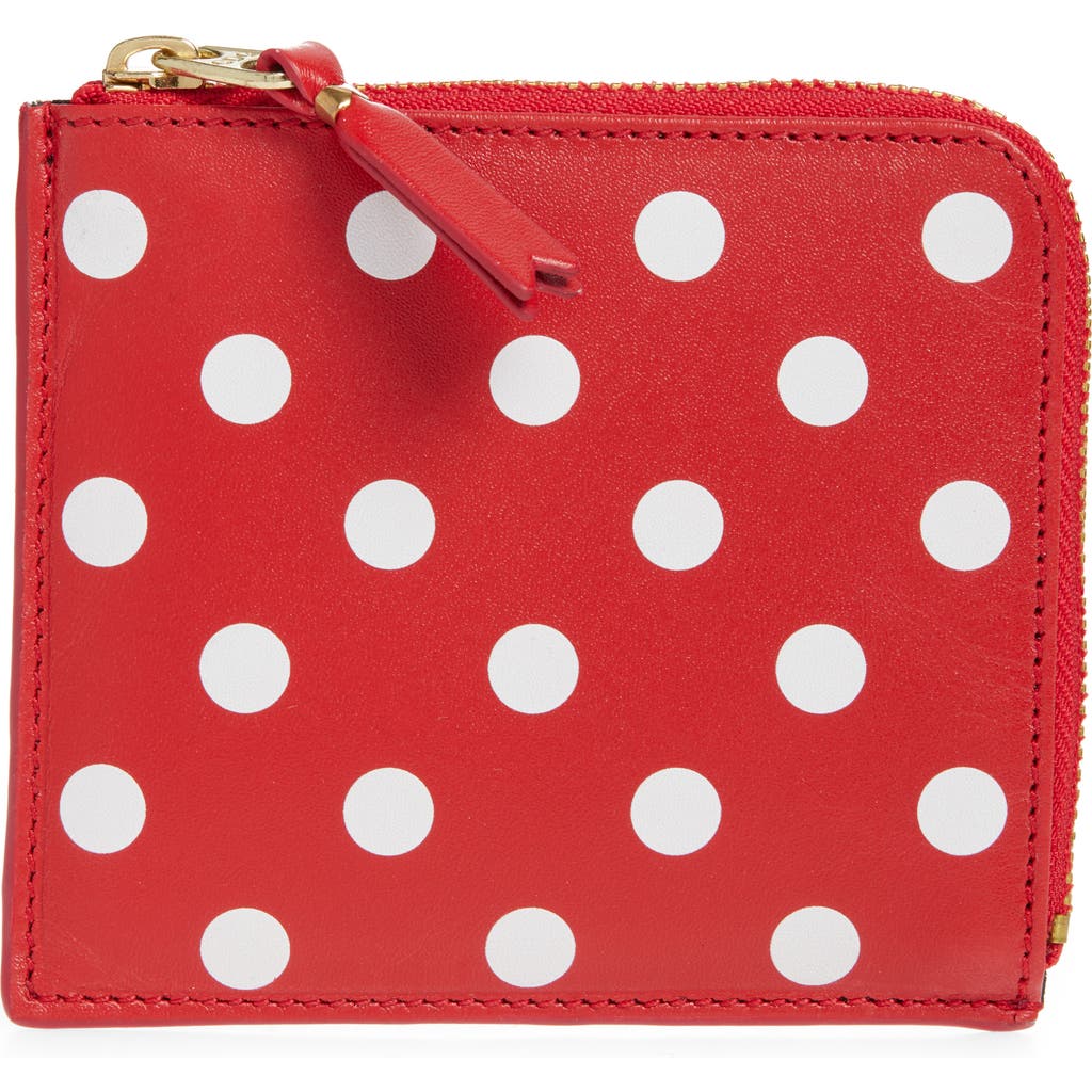 Comme Des Garçons Wallets Dot Print Half Zip Leather Wallet In Red