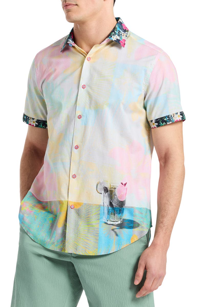 Robert Graham Haze Short Sleeve Button-Up Shirt, Alternate, color, Multi