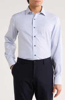 Lorenzo Uomo Trim Fit Textured Vertical Stripe Cotton Dress Shirt