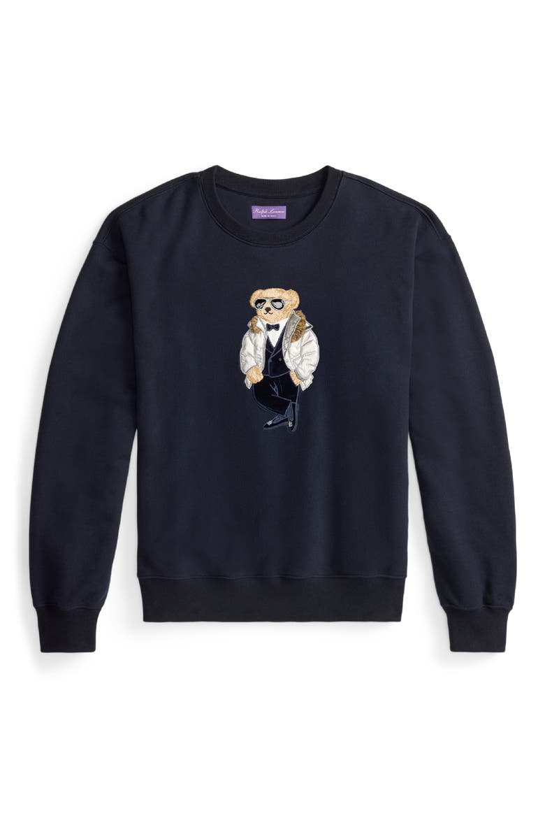 Bear Patch Fleece Sweatshirt, Alternate, color, CHAIRMAN NAVY