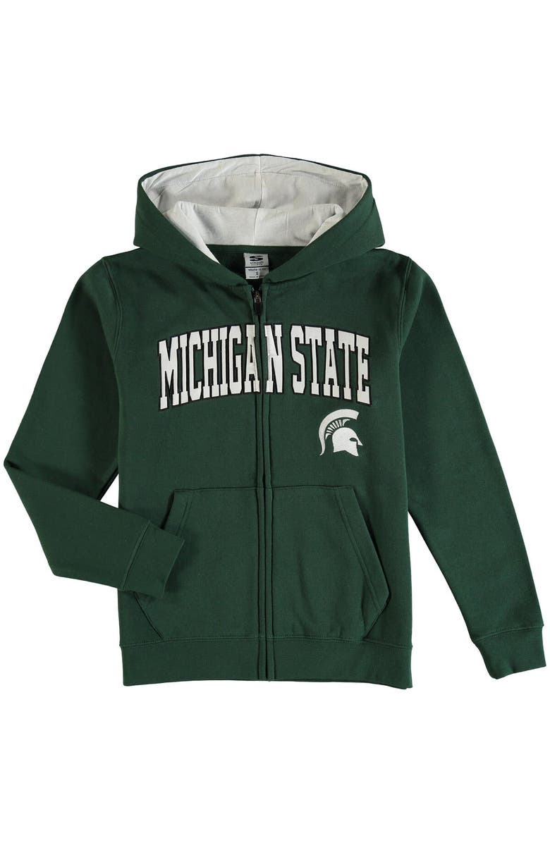 STADIUM ATHLETIC Youth Green Michigan State Spartans Applique Arch & Logo Full-Zip Hoodie, Main, color, 