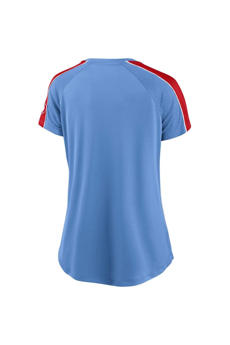 Women's Fanatics Branded Light Blue/Red St. Louis Cardinals True Classic League Diva Pinstripe Raglan V-Neck T-Shirt, Alternate, color, Blue