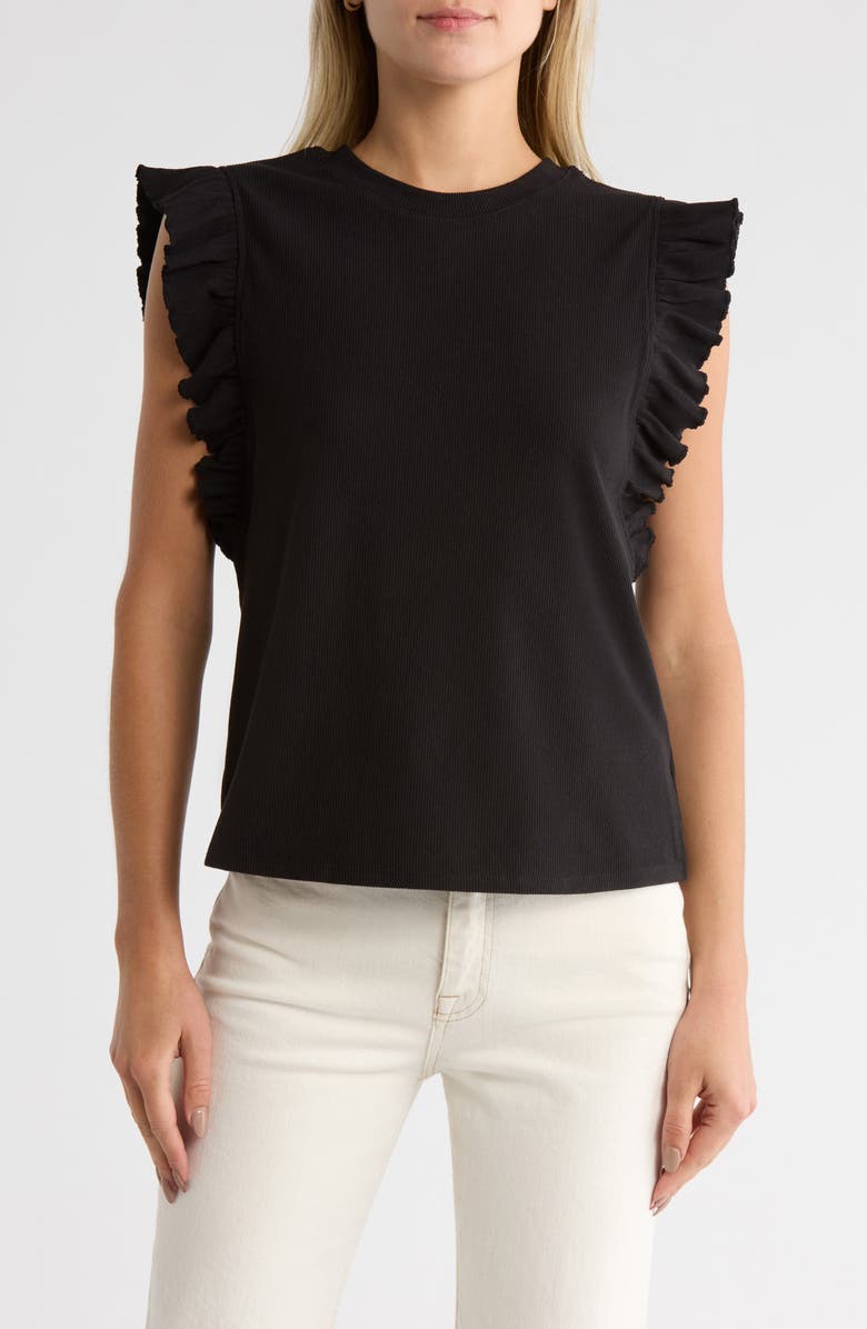 Melrose and Market Ruffle Cap Sleeve Top, Main, color, Black