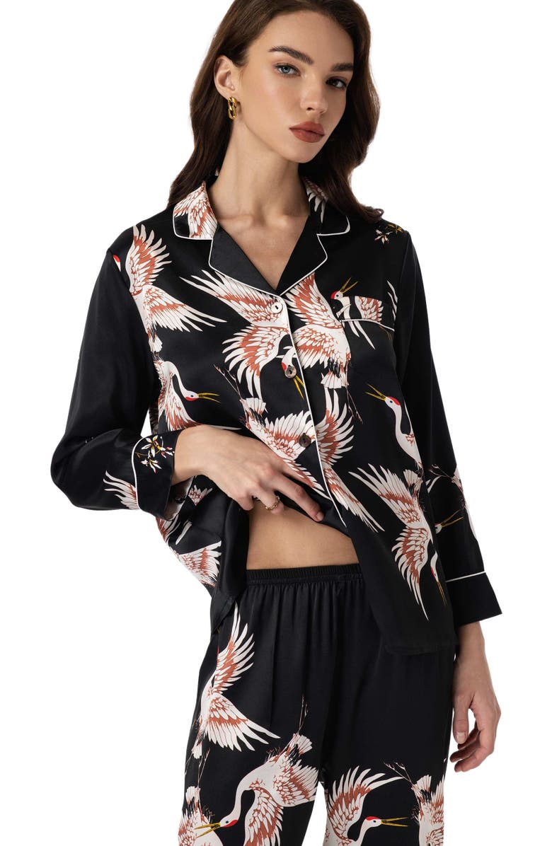 SILKSILKY 19Momme Silk Printed Women's Pajama Set with Classic Binding Trim, Alternate, color, 