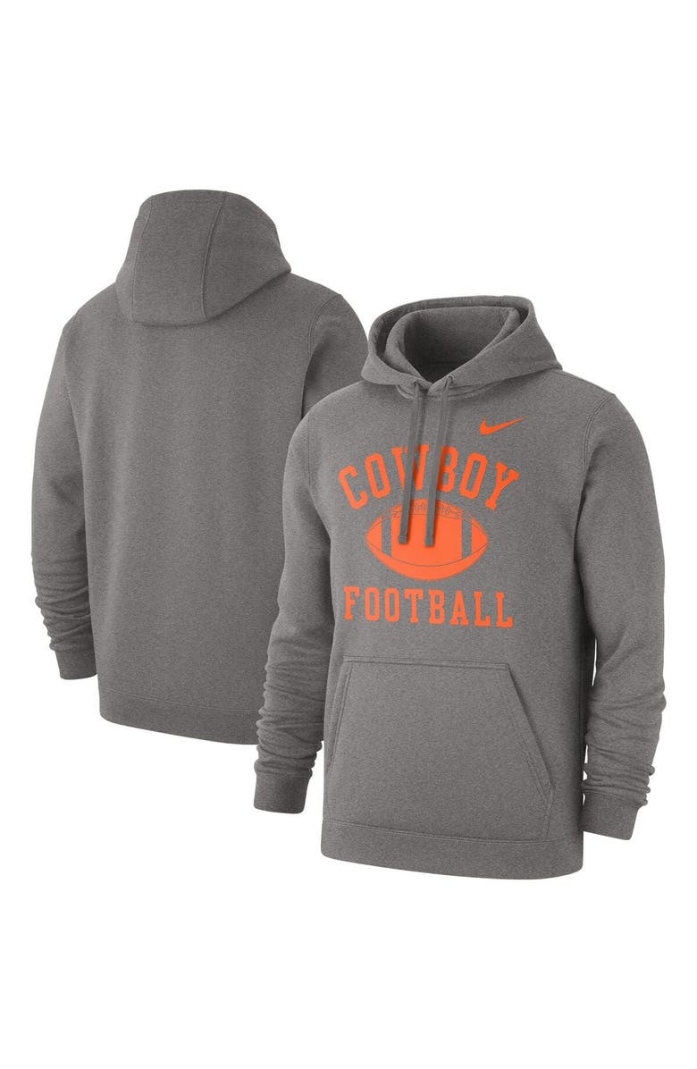 Nike Men's Nike Heathered Gray Oklahoma State Cowboys Football Club Pullover Hoodie, Main, color, 
