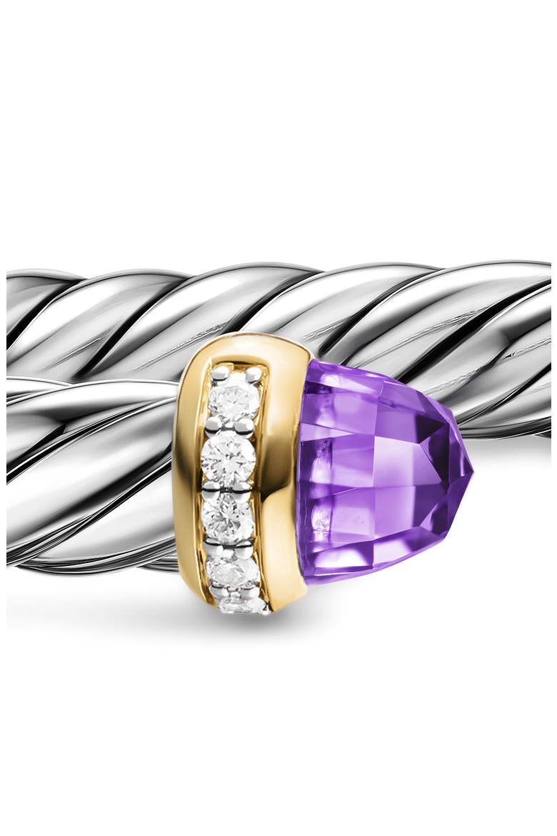 Cable Flex Bracelet in Sterling Silver with 14K Gold, Prasiolite & Diamonds, 6mm, Alternate, color, AMETHYST