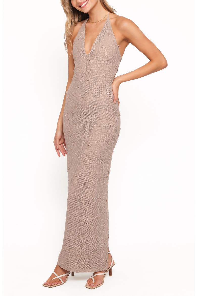Riley Floral Halter Maxi Dress, Alternate, color, TAUPE