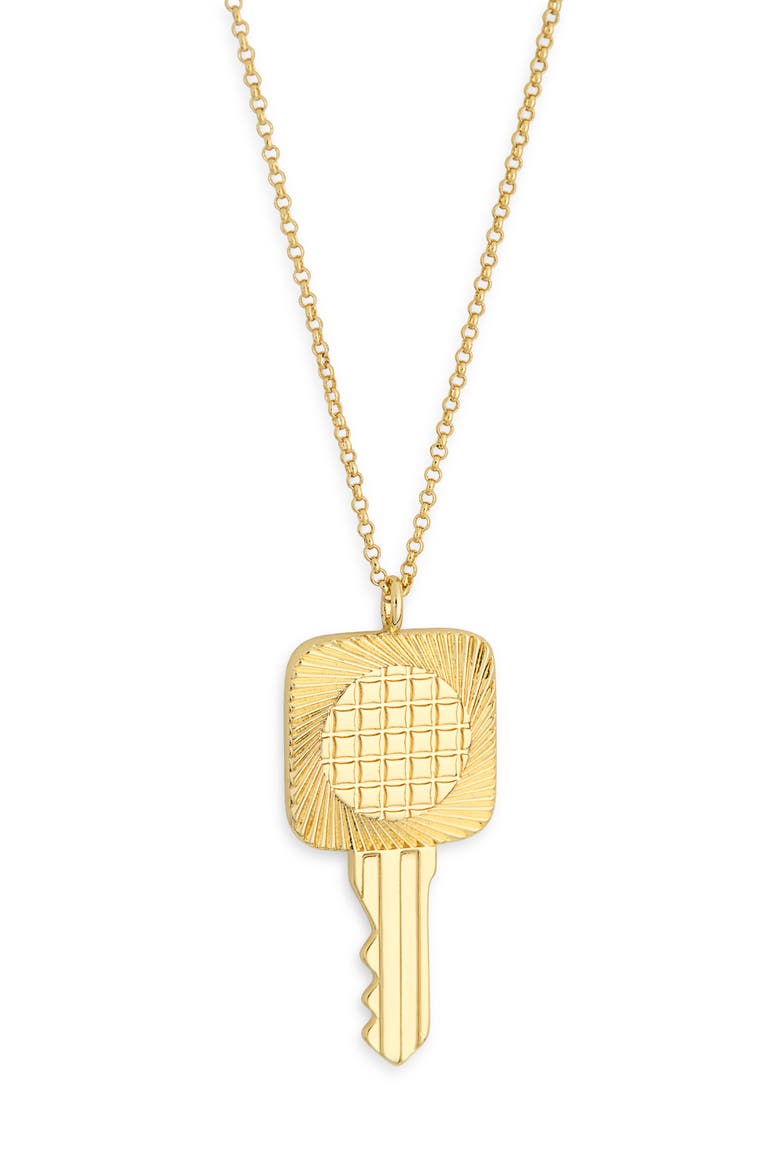Etched Key Pendant Necklace, Alternate, color, GOLD