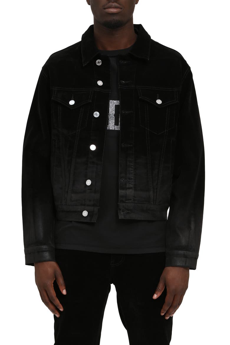 Flocked Dipped Denim Jacket, Main, color, BLACK