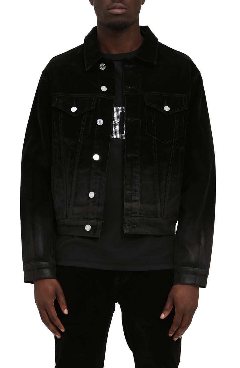 PURPLE BRAND Flocked Dipped Denim Jacket, Main, color, Black