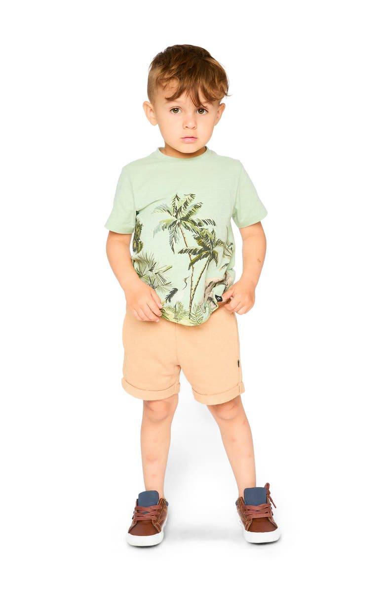Deux par Deux Elastic Waist with Drawstring French Terry Shorts, Alternate, color, Beige