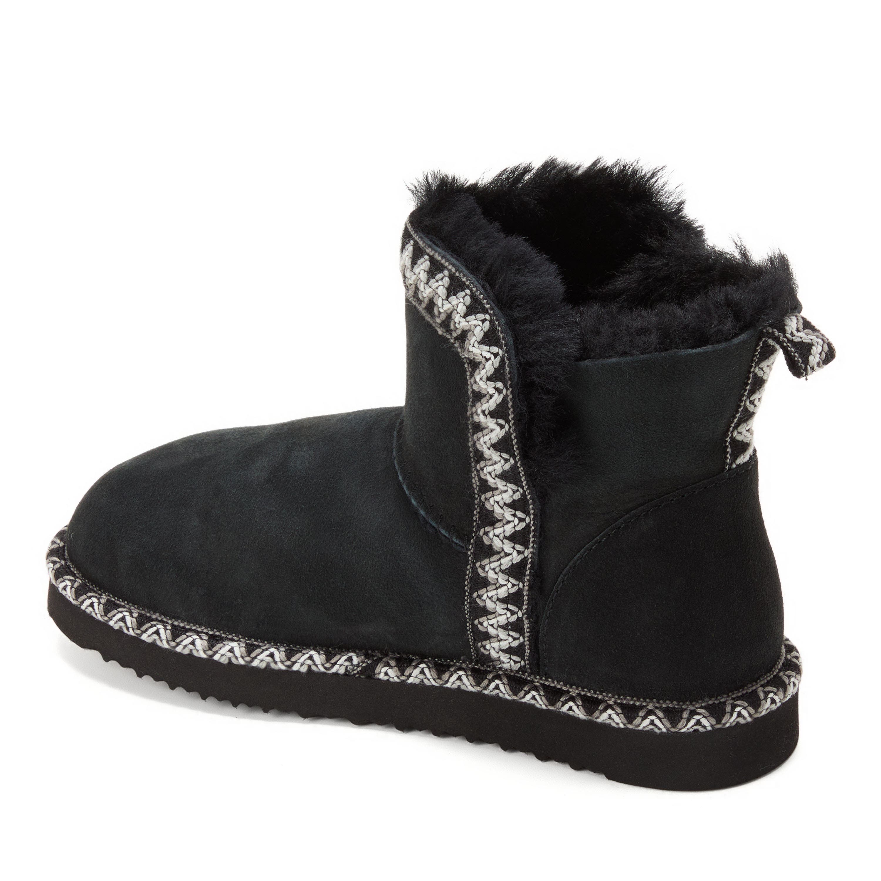 DEARFOAMS Fireside Perth Genuine Shearling Fold Down Bootie with Embroidery, Alternate, color, Black