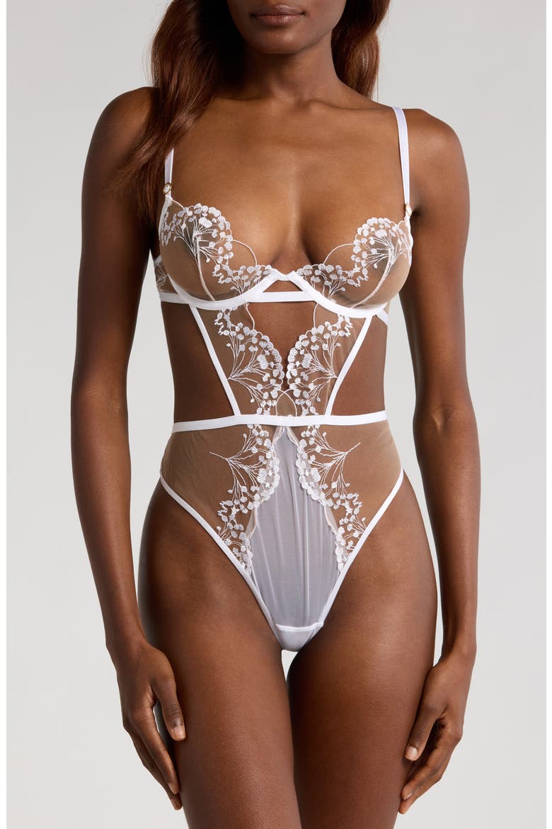 Marisa Embroidered Mesh Teddy, Main, color, WHITE/ SHEER
