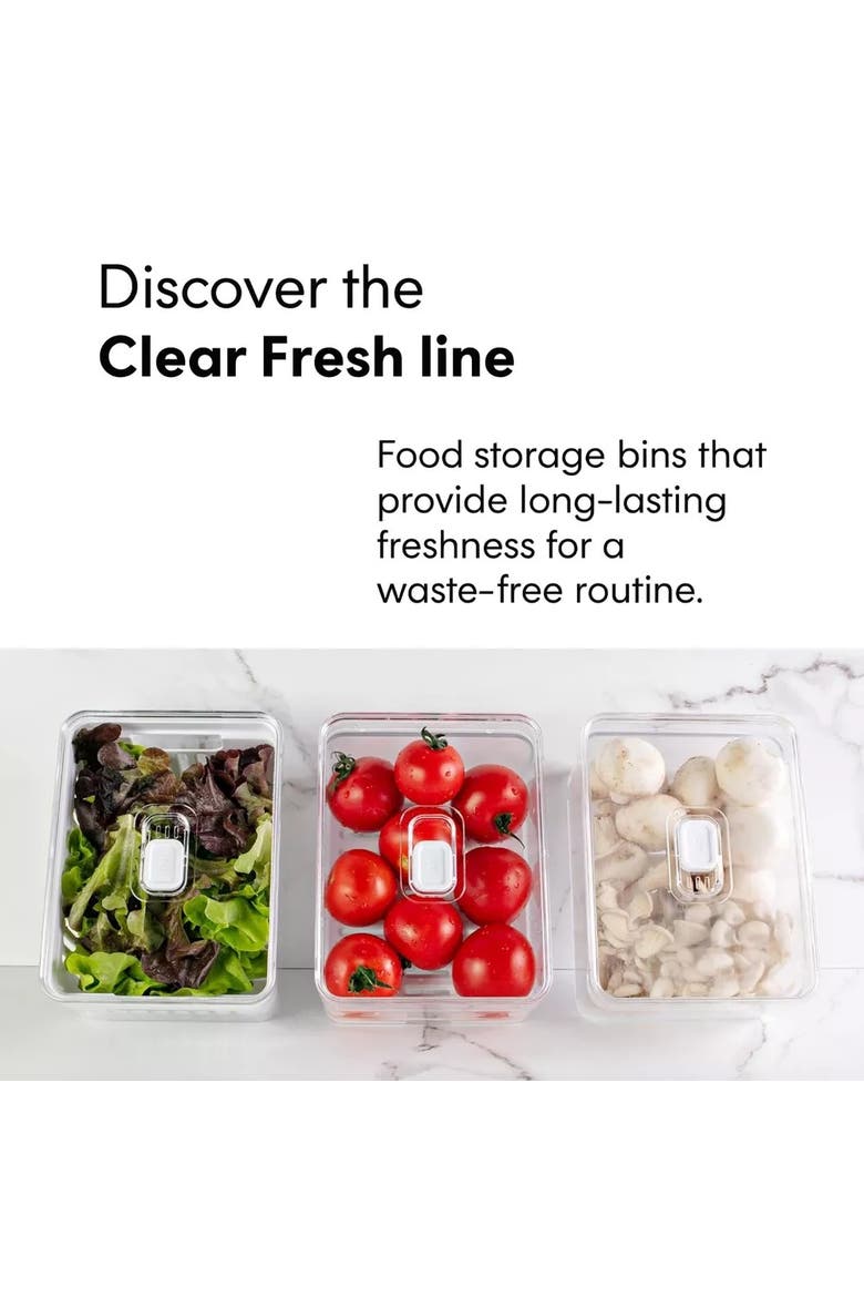 Clear Stackable Fridge Organizer Bin with Drain Tray and Vented Lid, 5 Pack, Alternate, color, Clear with White Drainer
