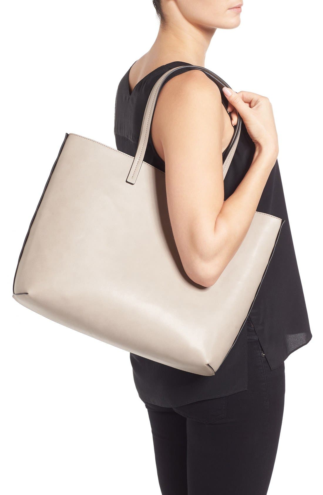 Olivia Faux Leather Tote, Main, color, GREY FLINT