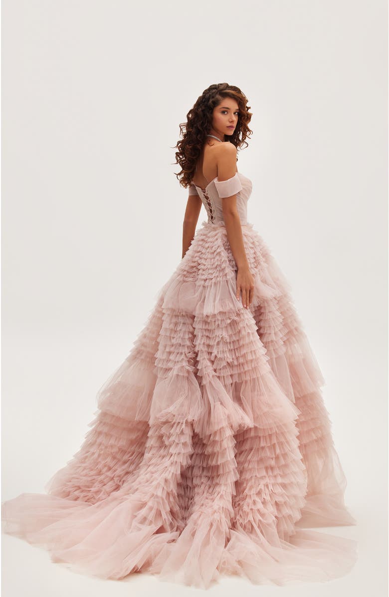 Milla Misty Rose Off-The-Shoulder Frill-Layered Gown, Alternate, color,