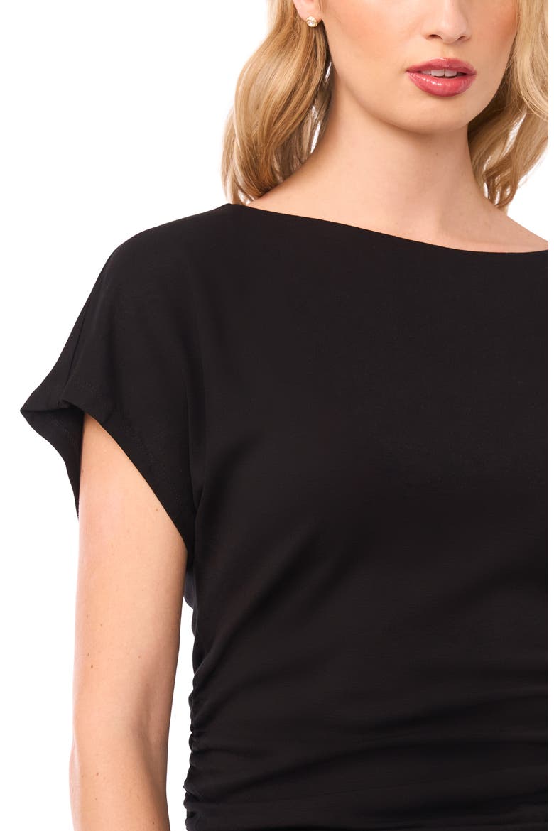 Shirred Dolman Short Sleeve Ponte Top, Alternate, color, RICH BLACK