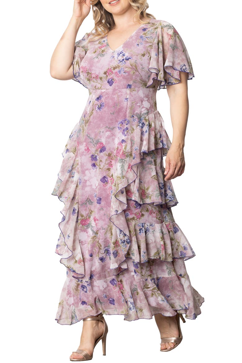 Tour de Flounce Tiered Maxi Dress, Alternate, color, LILAC FLORAL PRINT