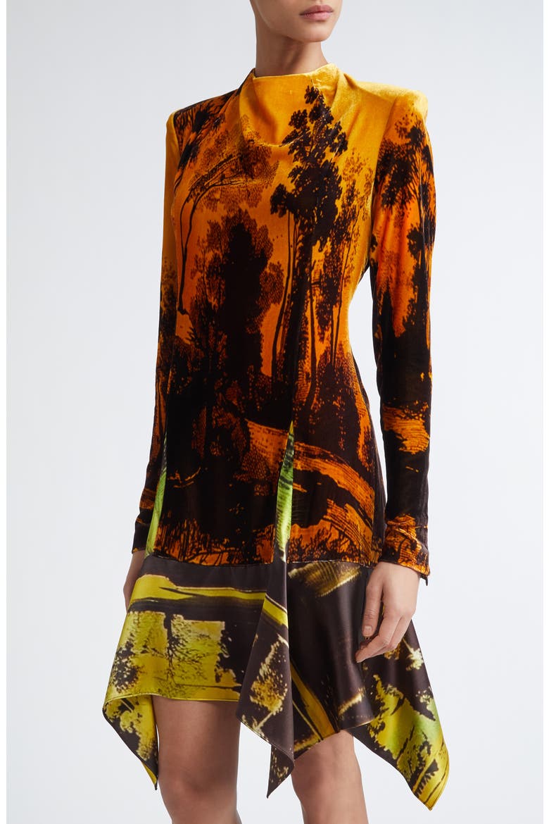 Tuscan Print Mock Neck Long Sleeve Velvet Dress, Alternate, color, MULTICOLOR PRINT