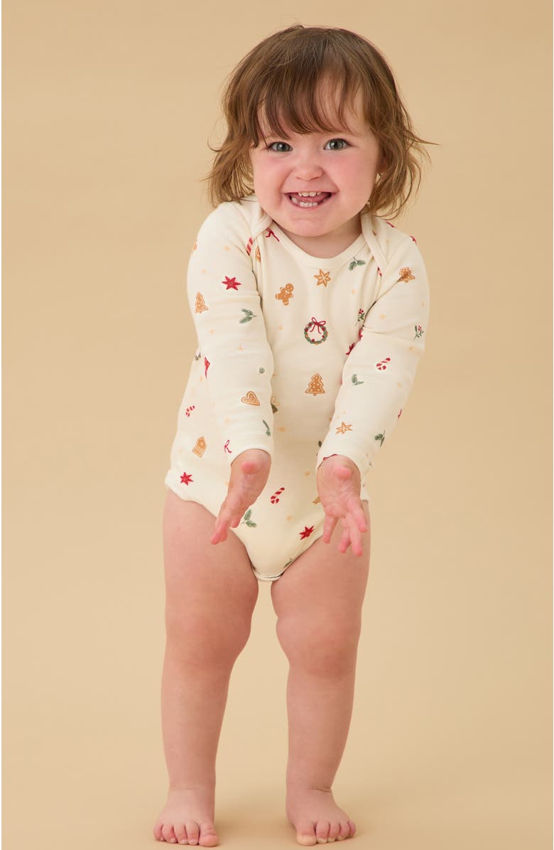 MORI Christmas Long Sleeve Bodysuit, Alternate, color, White Christmas