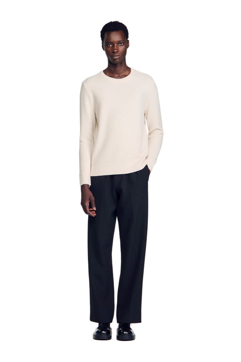Crew-neck sweater in seed stitch, Alternate, color, Ecru