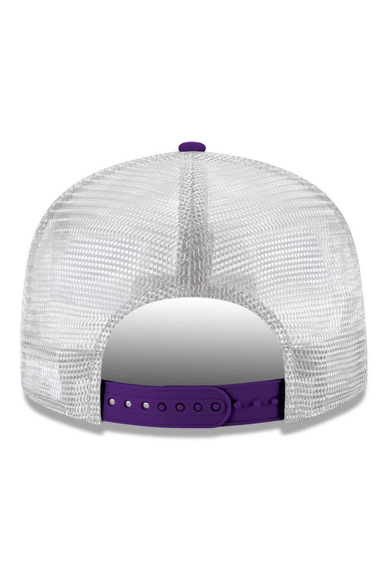 Men's New Era Purple Los Angeles Lakers Core Logo Meshback 9FIFTY Snapback Hat, Alternate, color, Purple