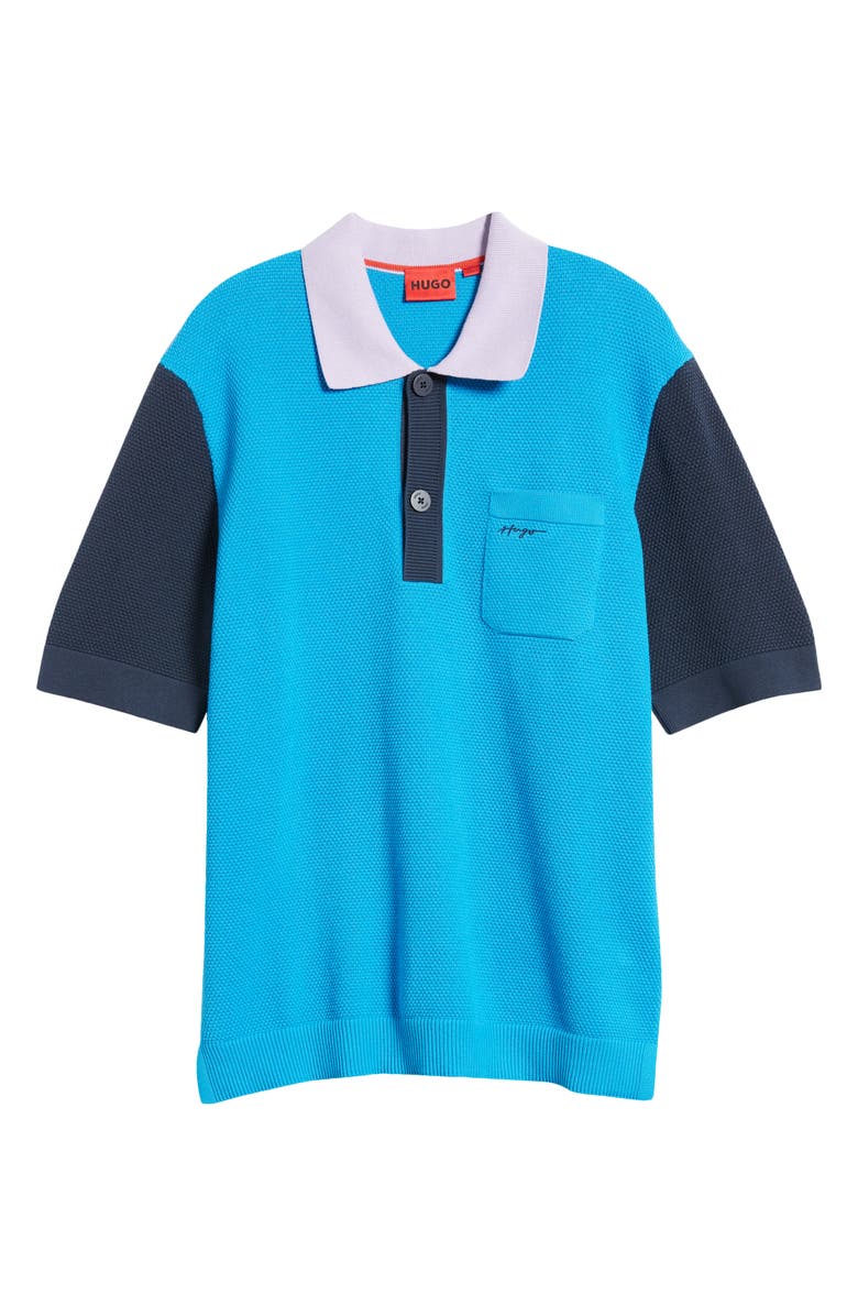 HUGO Straa Oversize Textured Colorblock Pocket Polo, Alternate, color, Lt Past/Bu