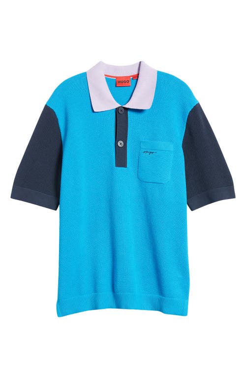 Hugo Boss Hugo Straa Oversize Textured Colorblock Pocket Polo In Blue
