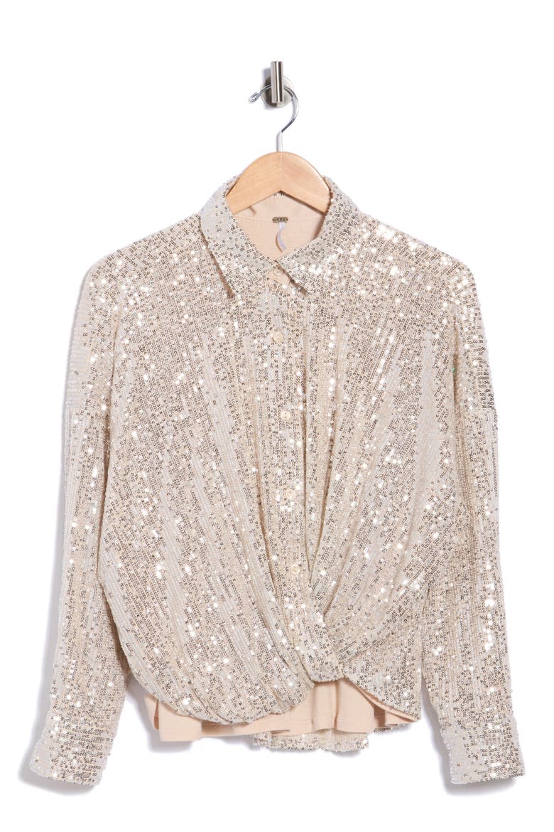 Tourist Sequin Twisted Front Top, Alternate, color, CHAMPAGNE