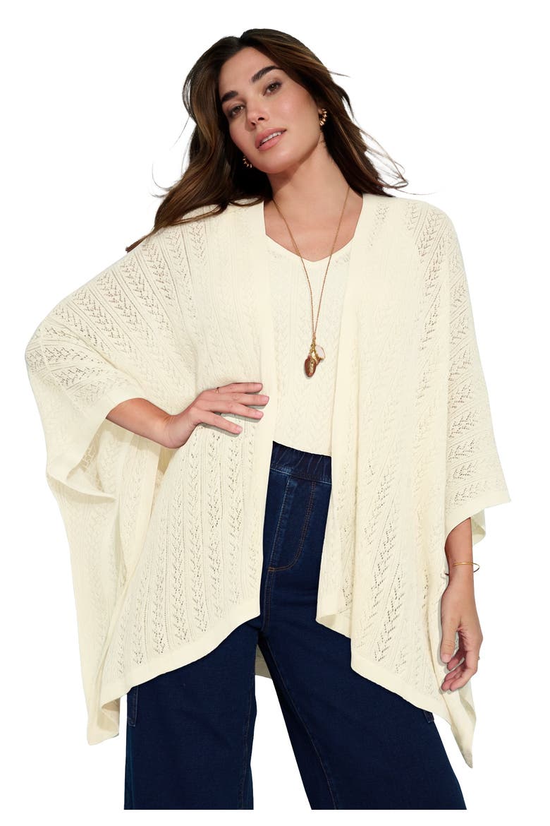 Plus Size Pointelle Open Front Ruana Cardigan, Main, color, IVORY