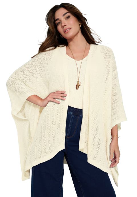Plus Size Pointelle Open Front Ruana Cardigan
