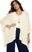 Roaman's Plus Size Pointelle Open Front Ruana Cardigan