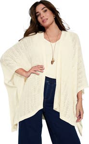 Roaman's Plus Size Pointelle Open Front Ruana Cardigan