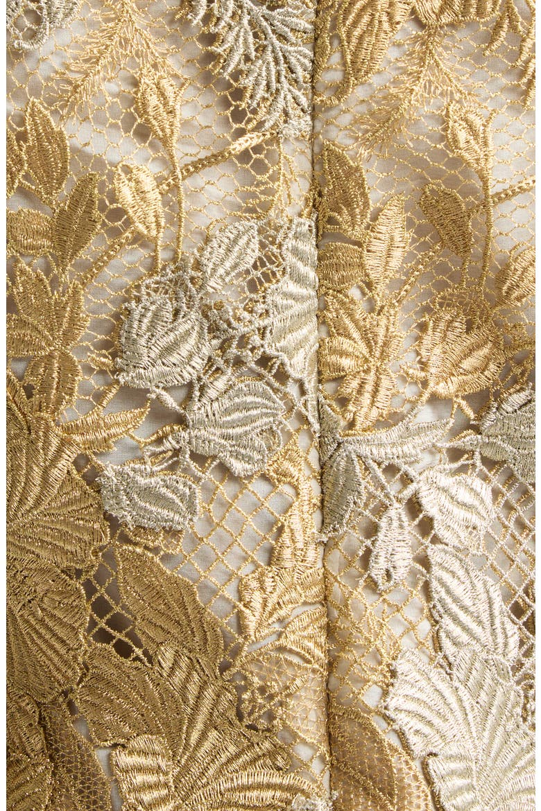 Hibiscus Metallic Long Sleeve Guipure Lace Gown, Alternate, color, GOLD/ WHITE GOLD
