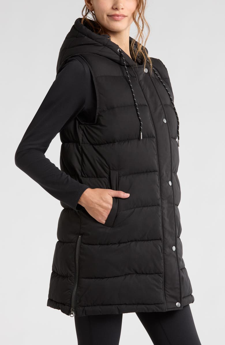 Zella Long Hooded Puffer Vest, Alternate, color,