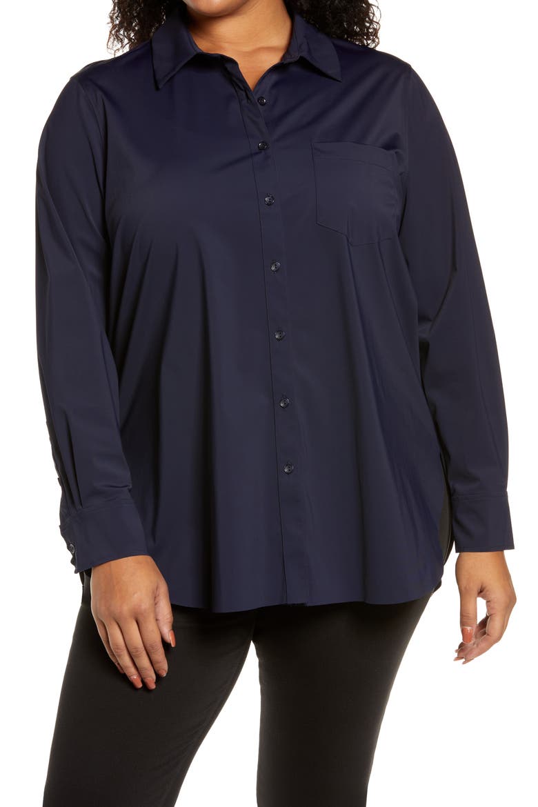 'Lyssentials Schiffer Button-Up Shirt, Main, color, TRUE NAVY