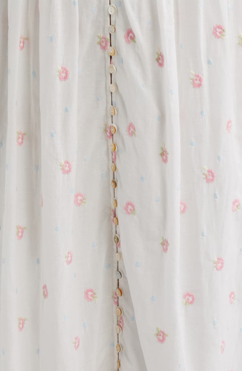 LoveShackFancy Cerys Floral Lace Detail Cotton Maxi Dress, Alternate, color, Optic White